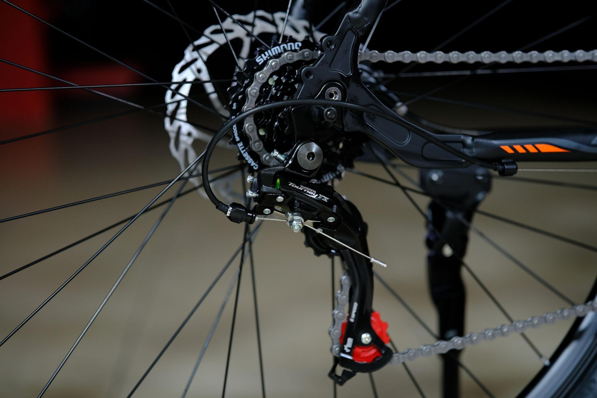 Задний переключатель Shimano Tourney TZ-500 оригинал HOKE 4 Way 29 HD матовый чёрный-оранжевый 21